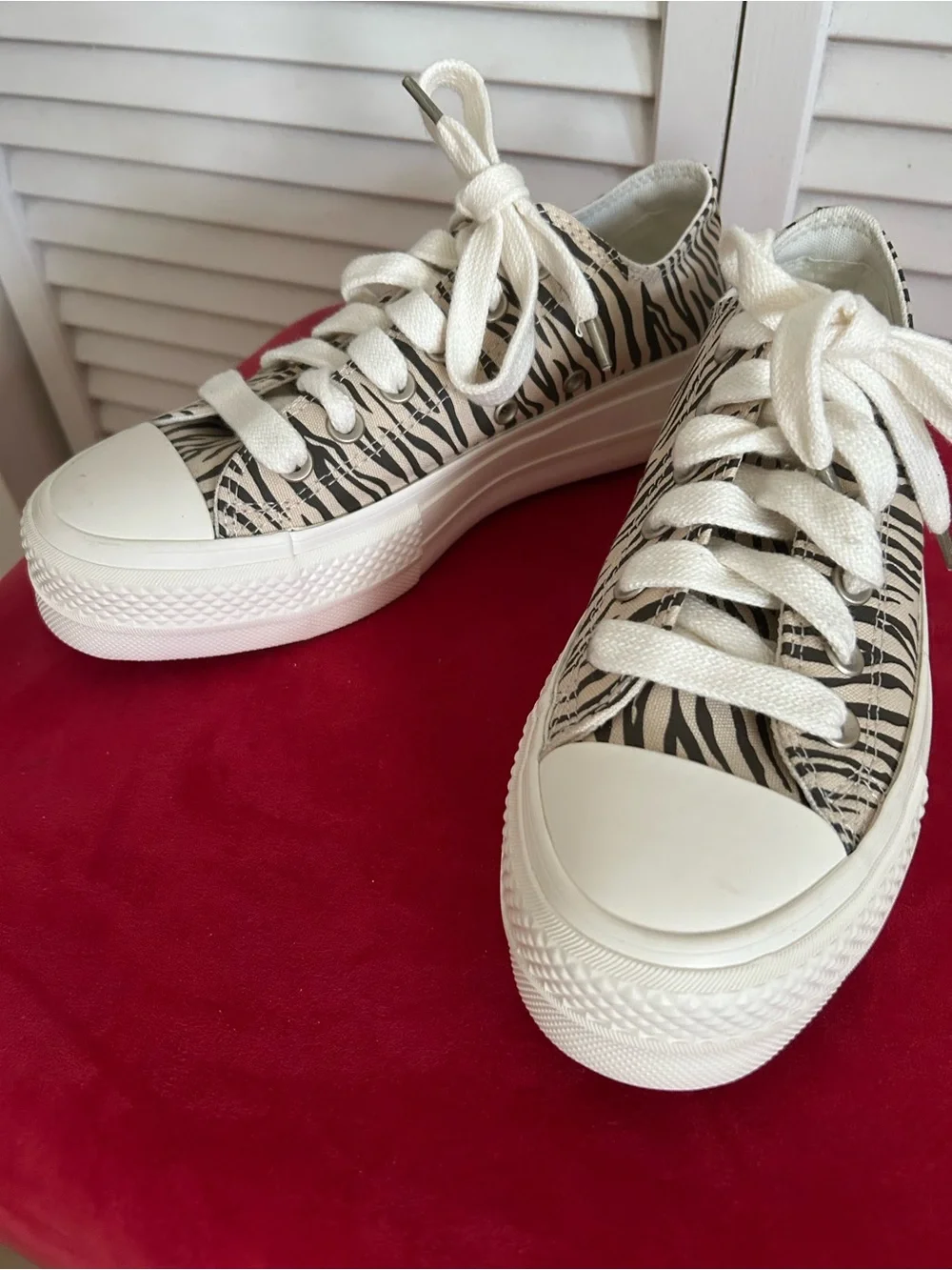 Converse Women’s Chuck Taylor Zebra Print Low Top Sneakers - Cream/Black-7